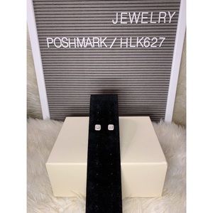 Diamond Square Halo Stud Earrings .925 Sterling